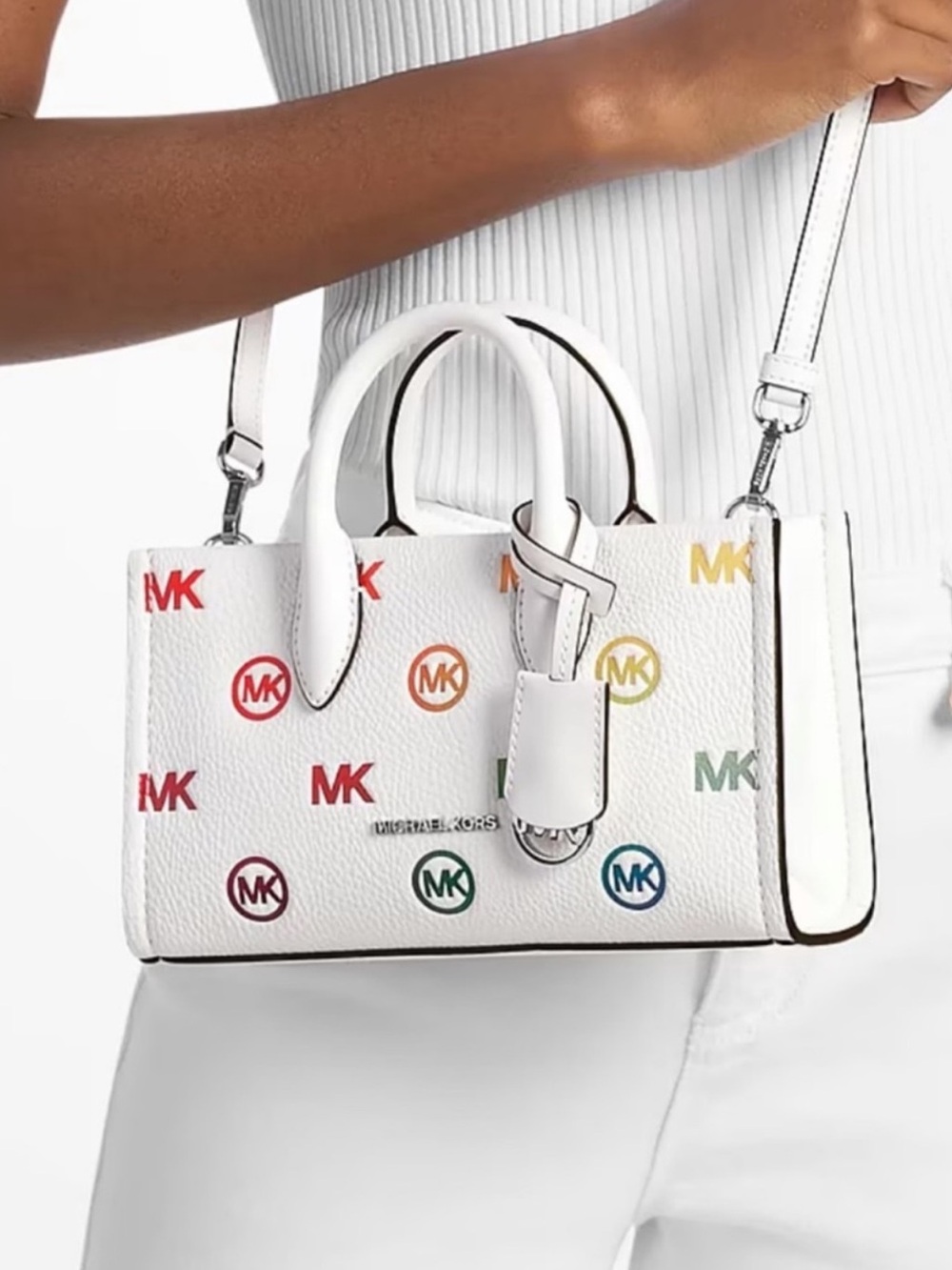 Michael Kors Mirella Small Rainbow Logo Embossed Convertible Crossbody Bag